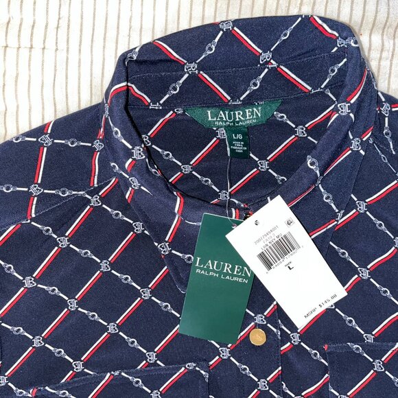 Ralph Lauren Geometric-Print Long-Sleeve Jersey Shirtdress Sz L - Picture 13 of 13